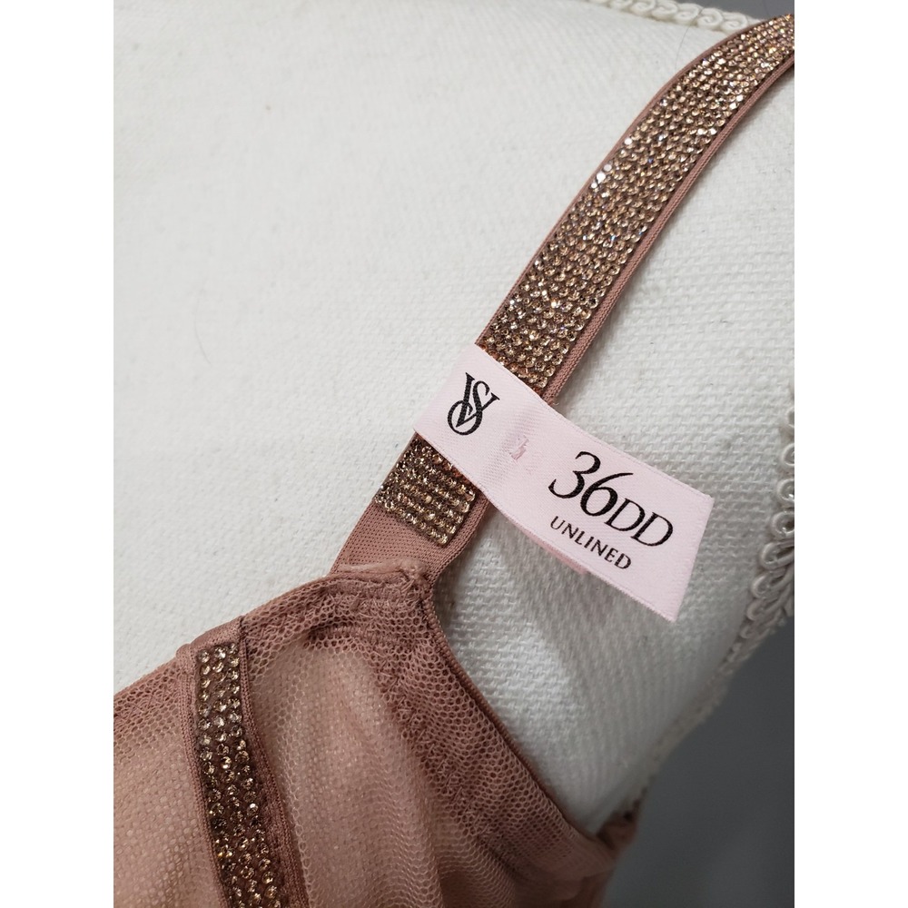Victoria's Secret Shine Strap Unlined Low-Cut Demi Bra Thong Set Taupe 36DD & XL - Picture 4 of 11